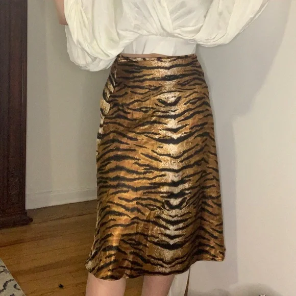 Tiger Print Midi Slip Skirt - Picture 1 of 6